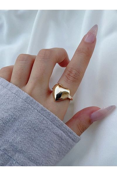 Eylülün Takısı Women's Gold Color Adjustable Heart Model Ring