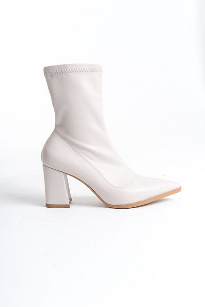 MARSEDO Γυναικείες καθημερινές μπότες Alina Beige - Χοντρό τακούνι και μυτερή μύτη