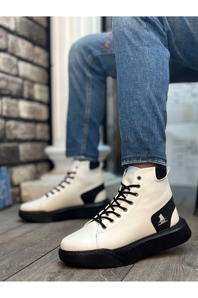BOA BA0155 Lace-Up Men's High Sole White Black Sole Sports Boots