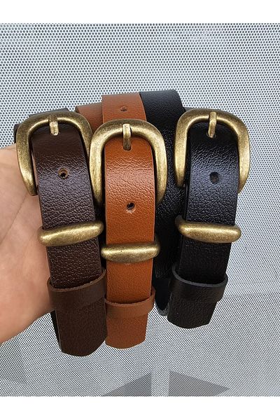 Kemerix Black-Tan-Bitter Brown Σετ 3 ζωνών από 100% γνήσιο δέρμα - πόρπη και φινίρισμα αντίκες