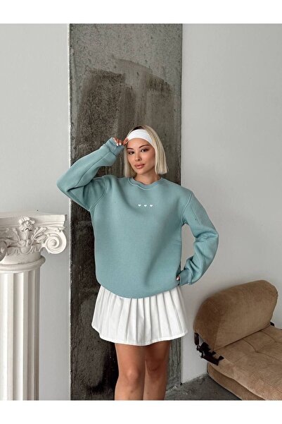 DARJO COMMER Γυναικείο φούτερ σε πράσινο χρώμα μέντας - Υπερμεγέθες με τρία ν...