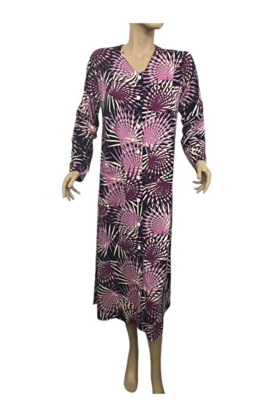 NENA COLLECTION Nena Bayan Ev Elbisesi Önden Açık-1524-lila Desenli
