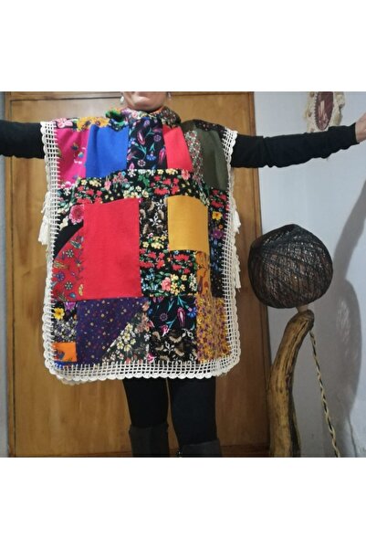 Tosbikotantik Kişiye Özel Tasarım Patchwork Pazen Kapişonlu Panço