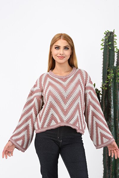 Lady MORE Kadın Zigzaglı Crop Triko