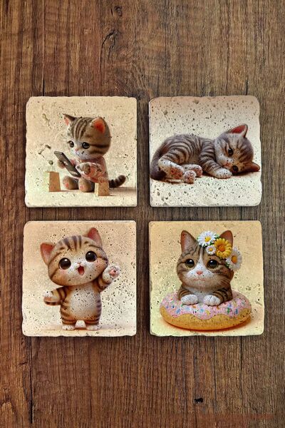 Begoloni Stone Decor مجموعة من 4 قواعد أكواب من الحجر الطبيعي - 10x10x1 سم قو...