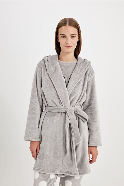 DeFacto Welsoft Plush Long Sleeve Dressing Gown - Fall in Love Wrap Collar C5483Ax24Au