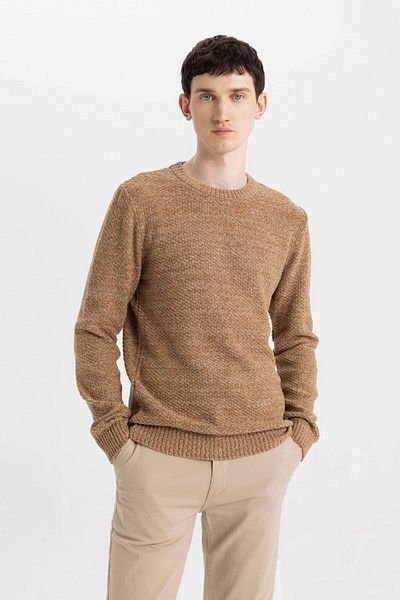 DeFacto Standard Fit Regular Fit Crew Neck Textured Basic Plain πουλόβερ πουλόβερ R1175az24wn