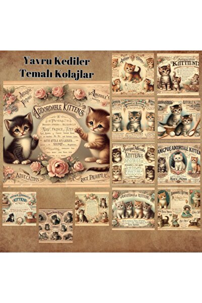 Pink Swan Craft Vintage Kitten mačka Kolaž - 12 komada Scrapbook Bullet Journ...