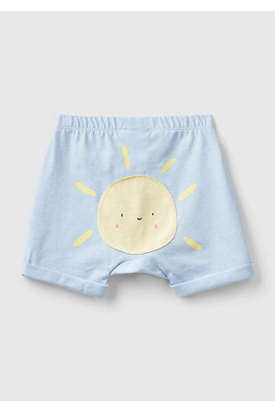 United Colors of Benetton Baby Light Blue Back Patched Waist Drawstring Decorative Drawstring Shorts