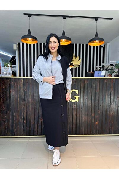 GÖKSEL Black Gray 3-Piece Pearl Cotton Skirt Set - Large Size