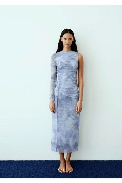 Butik Zara Allbucks - فستان طويل من التول بأكمام واحدة غير متماثل Abzr0007