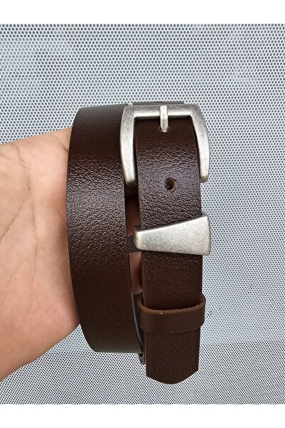Kemerix 100% Genuine Leather Tin Finish Buckle Black-Bitter Brown 2-Piece Belt Set