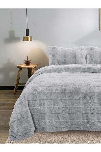YGT Home Sonnia Gray Plush Rabbit Feather Bedspread Set - Double 220X240