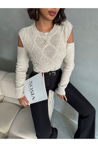 nosia fashion Pulover de damă, tricotat cu mâneci, cu modele de piatră