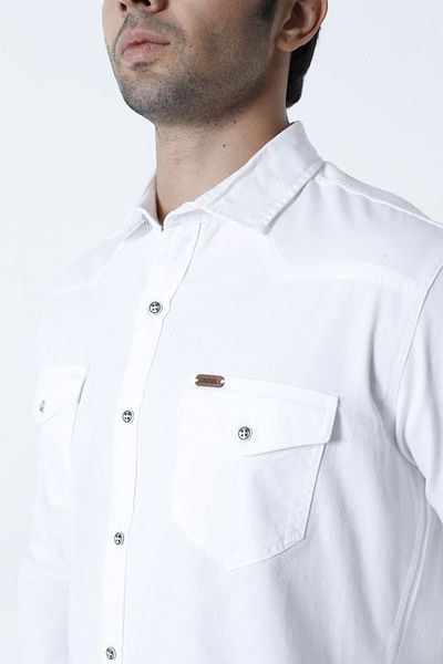 Cordial Men's Cotton Regular Fit White Autumn/Winter Double Pocket Flap Shirt