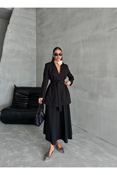 Melike Bakar Boutique Premium Kalite Kuşaklı Ceket