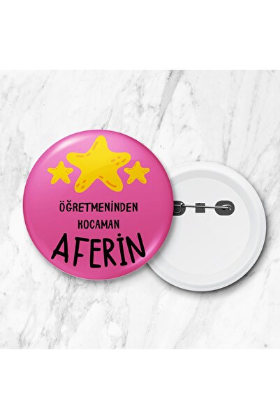 DeBu Tasarım Öğretmeninden Kocaman Aferin İğneli Yaka Rozeti 58 mm Pembe (5 A...