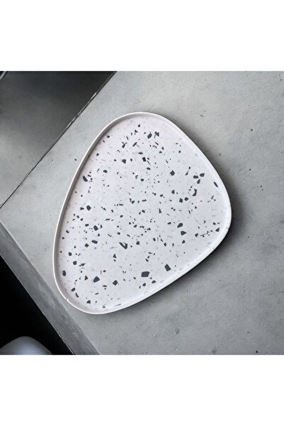 MAYDA STUDIOS Düzensiz Şekilli El Yapımı Terrazzo Beton Tepsi, Vazo Tepsisi, Masa Dekoru, Dekoratif Tabak