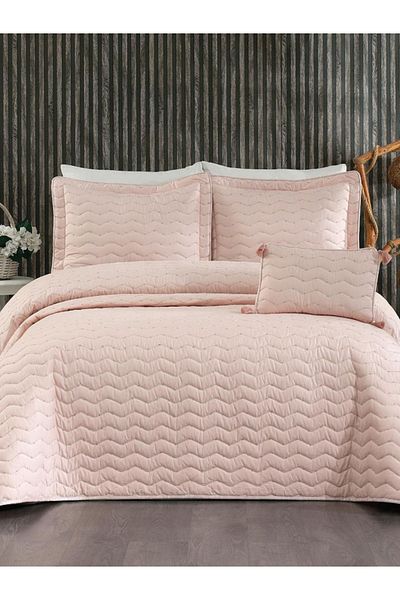 YGT Home Maria Double Bed Cover Set - 4 Pieces Powder |   250X260