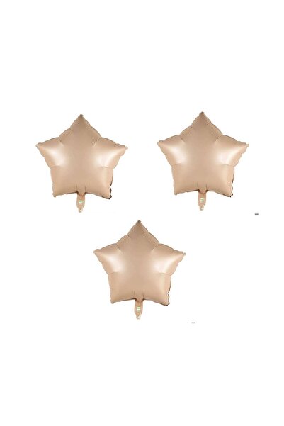 BEST PARTİ DOĞUM GÜNÜ PARTİ SÜSLERİ Star Foil Balloon 3 Pieces Sand Beige