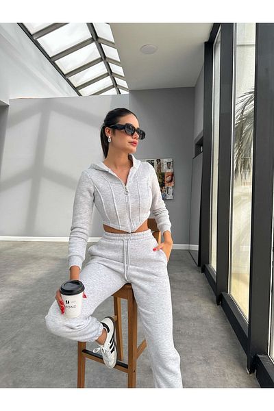 ESRAHELVACI Light Gray Crop Top and Piece Set