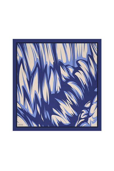 Bursa İpek Eșarfă de mătase din twill indigo cu model Nilsu