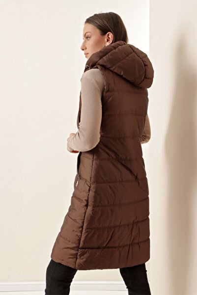 Bigdart 5140 Hooded Long Puffer Vest - Brown