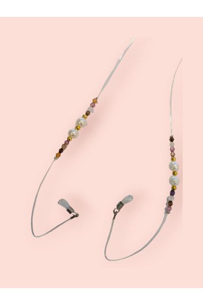 Dİ CORDE AKSESUAR White Brown Pearl - Bead Detailed Glasses Accessory