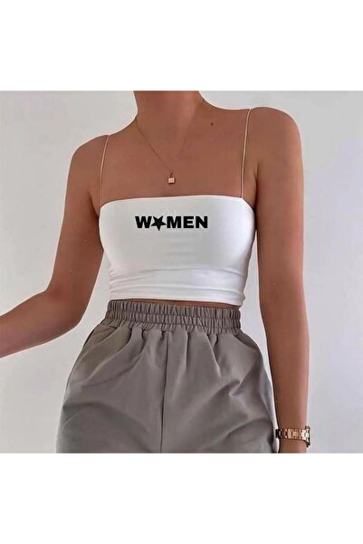 Le Savu B cu imprimeu Sevunera Crop Bustier pentru femei cu bretele albe