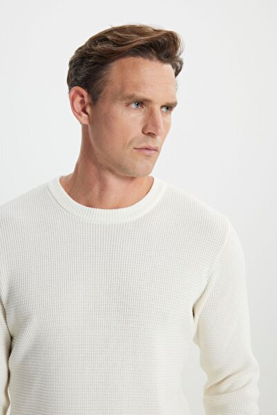 ALTINYILDIZ CLASSICS Екрю трикотажний кашемір - бавовняний, комір-стійка, стільникова фактура, стандартний крій