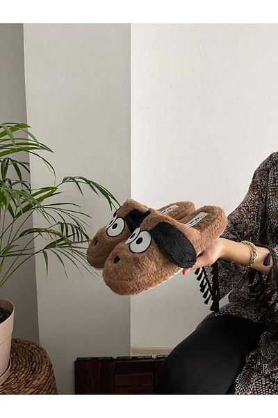 Behtah Kundura Παντόφλες για το σπίτι για άνδρες και γυναίκες - Λούτρινες αφράτες παντόφλες προίκας με φιγούρα σκύλου με αυτιά και αθόρυβη σόλα