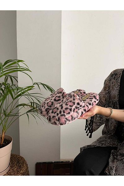Behtah Kundura Γυναικείες παντόφλες σπιτιού με χνουδωτό σχέδιο λεοπάρ - Αθόρυβη σόλα και γούνινες παντόφλες
