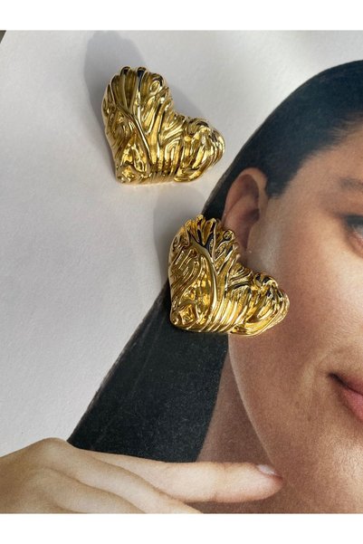 Pinery Jewels Large Heart Steel Overlay Stainless Steel Women's Earrings Pair