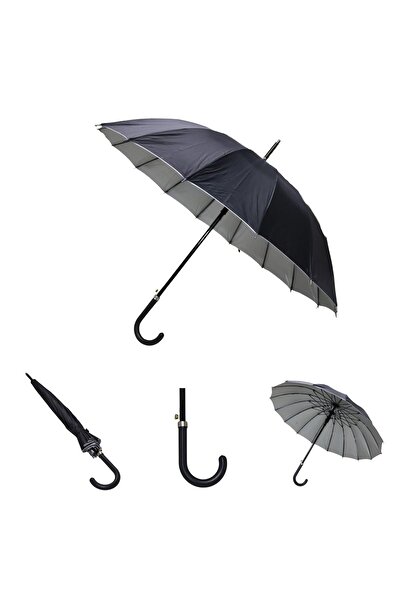 Toptancı Amca Yağmur şemsiyesi, fırtınaya dayanıklı 16 telli şemsiye siyah