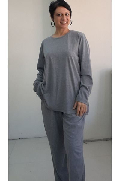Mertcan Butik Set de pijamale din viscoză pieptănată, cu fundul gri