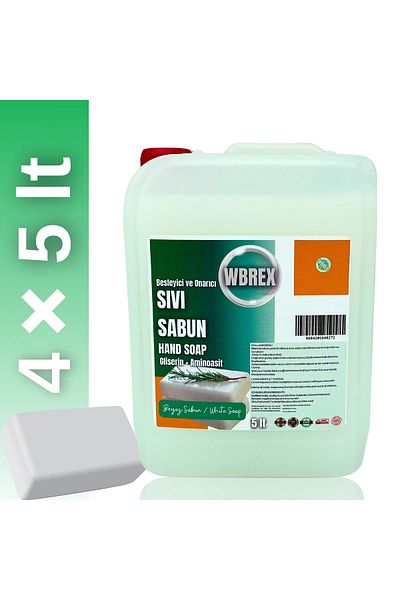 WBREX 5Lt * 4 Pieces Economic Size White Soap Scented - Nourishing and Repairing Liquid Hand Soap