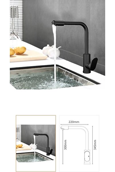 RUDİ ARMATÜR 360 Degree Movable Black Kitchen Faucet - Rudi 721-B Corner Spout Head