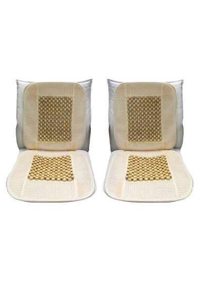Carub Hko Cushion - Set of 2 Wicker Beaded Wooden Cream