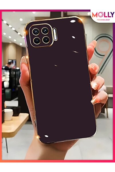 Molly Oppo Reno 4 Lite İçin Derin Mor Kenarları Gold Detaylı Lüks Silikon Kılıf
