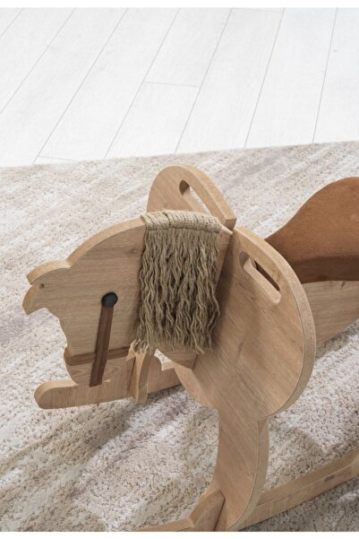 Galery Wood Ahşap Sallanan At-Nubuk Kumaş Koltuklu, Sallanan Çocuk Bebek Oyuncak, Çocuk Aktivite Montessori
