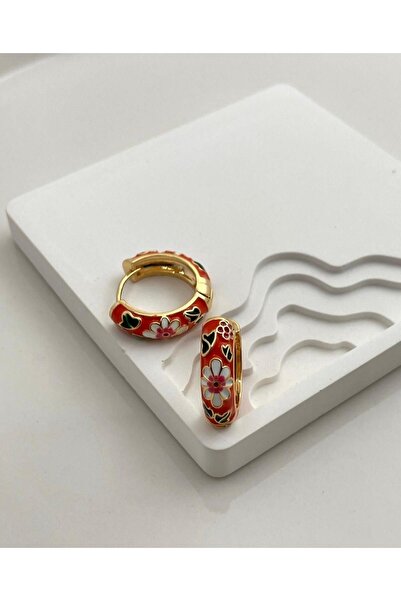 JEWELRY Özel Seri Çelik Mineli Çiçek Motifli Halka Küpe