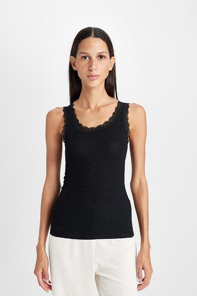DeFacto Fall in Love Round Neck Lace Detailed Ribbed Undershirt A9755Ax24Au
