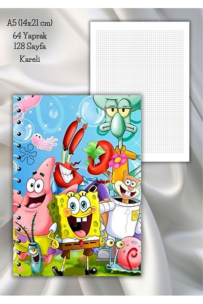 daily notebook دفتر مدرسي سبونج بوب مربعات، 64 ورقة، مقاس A5 (15×21 سم)