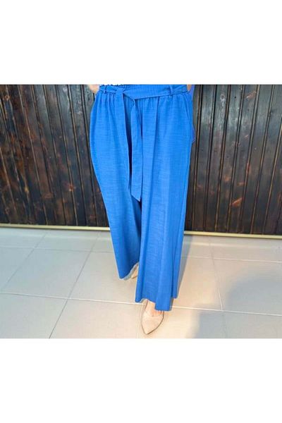 GÖKSEL Indigo Linen Plus Size Trousers