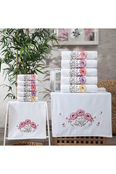 GONCA TEKSTİL Velvet Poppy 3 D - 6 Τεμάχια 50x90 cm Πετσέτα προσώπου