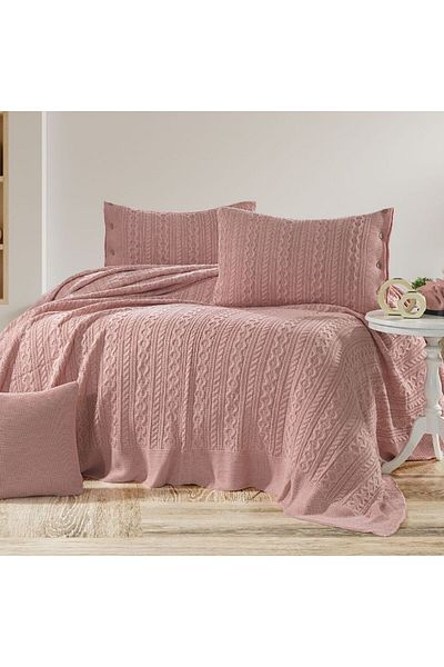 YGT Home Double Water Tirko Braided Bedspread Set - Powder |   240 X 260