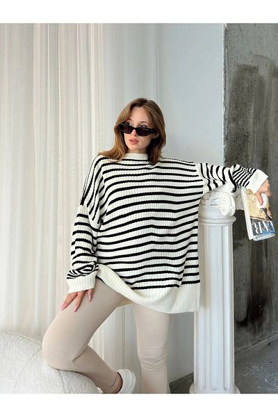 NATUFIAN STORE Pulover cu dungi oversize pentru femei