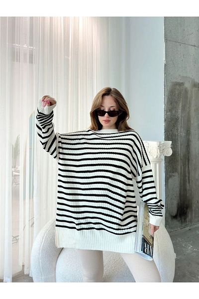 NATUFIAN STORE Pulover cu dungi oversize pentru femei