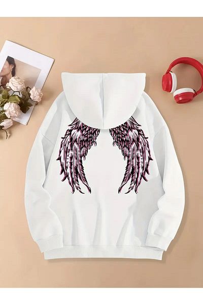 AEMİ Φούτερ με κουκούλα με κουκούλα με φτερά Unisex - 3 κλωστές