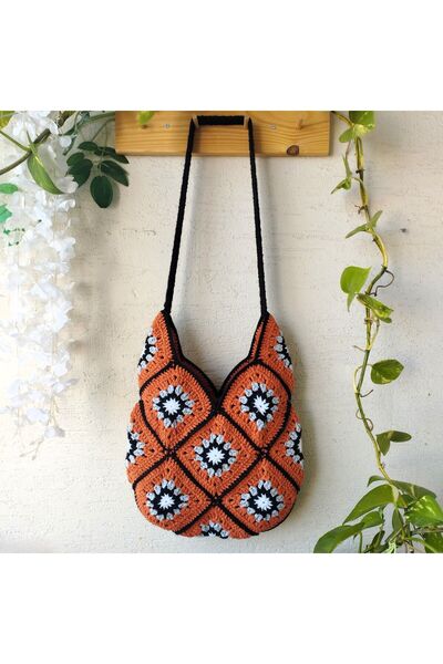 NeednStore Помаранчево-чорна ретро жіноча в'язана сумка - через плече/рука